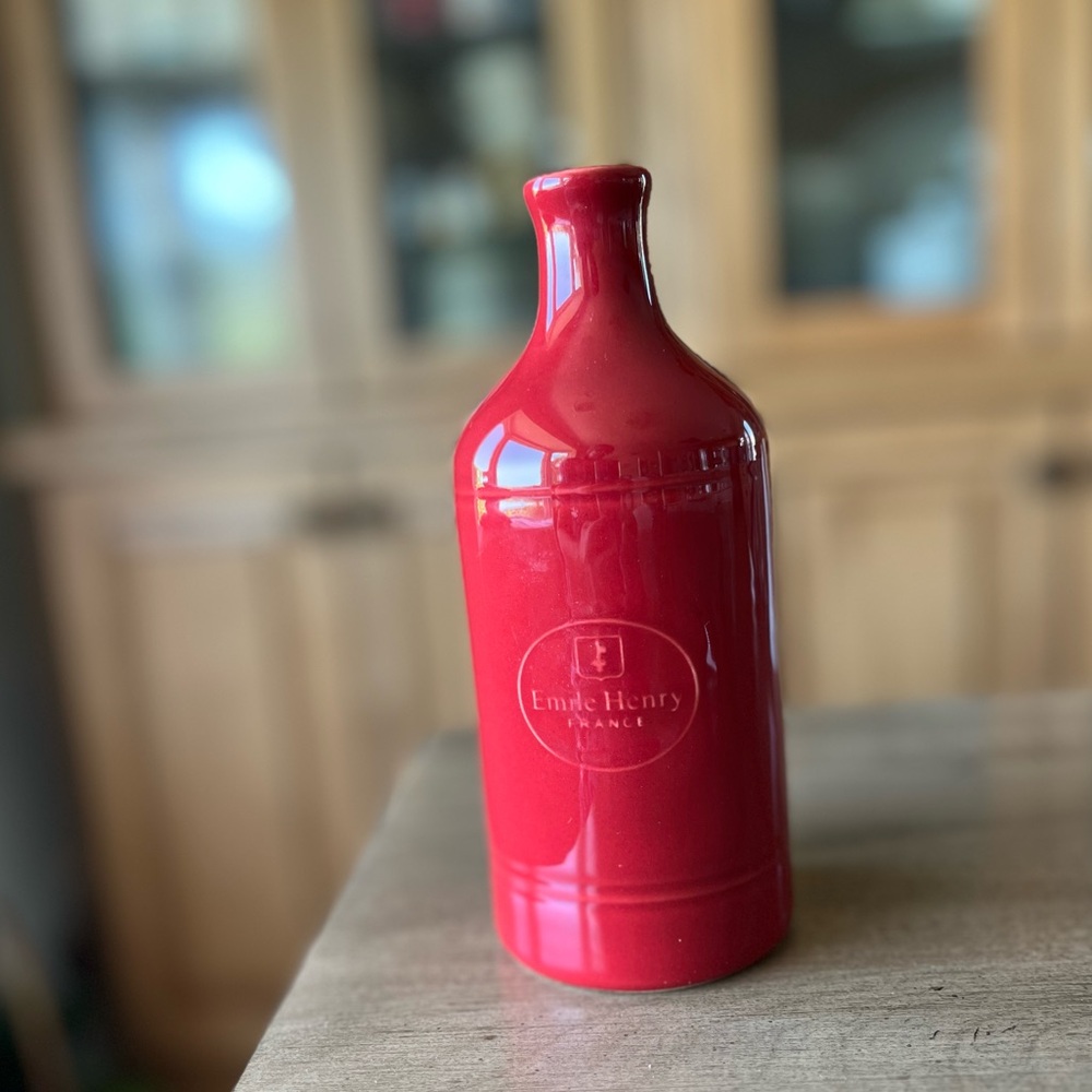 Emile Henry France Stoneware Glossy Red Oil Cruet /Vase